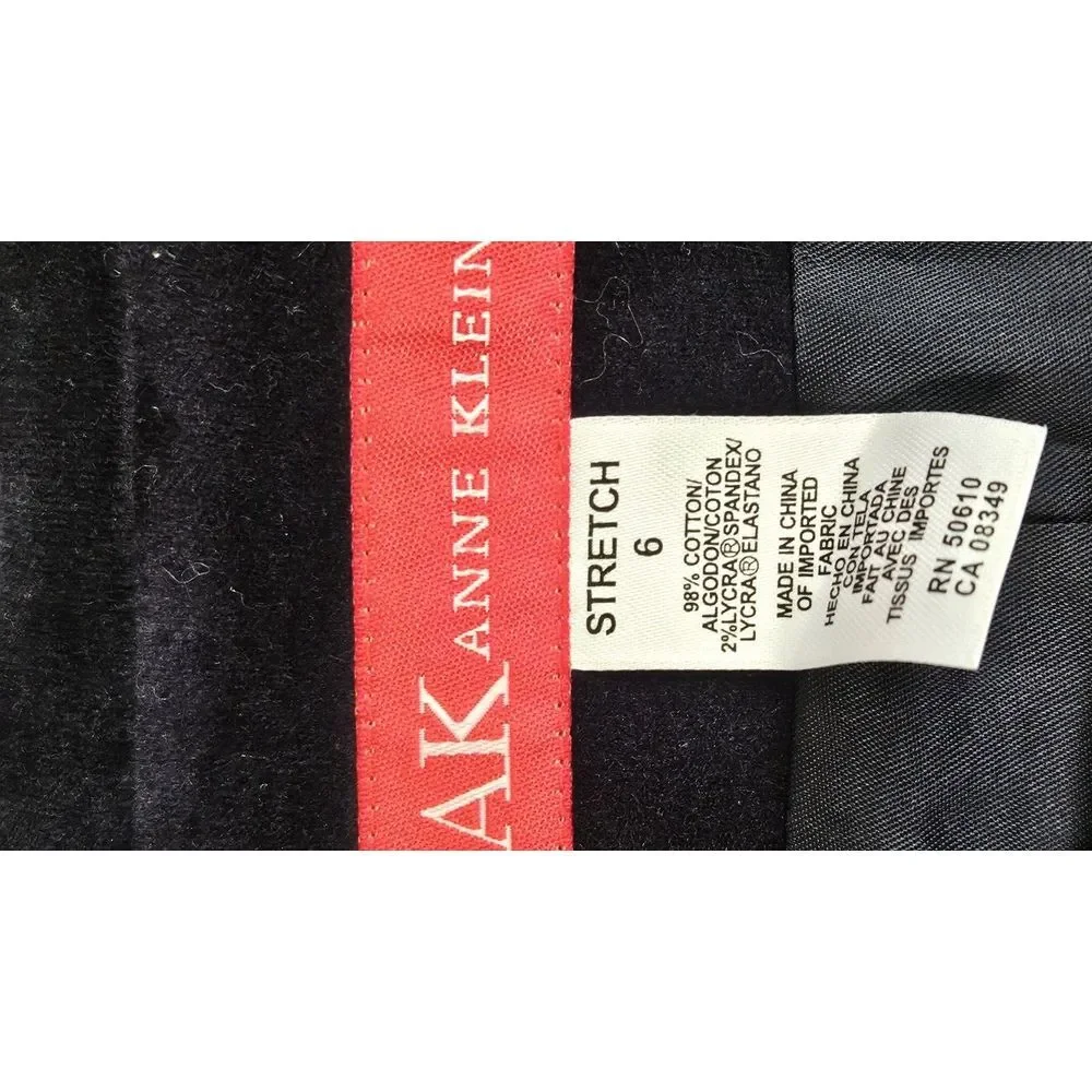 NWT AK Anne Klein northern light belted blue velvet Corduroy blazer stretch 6‎
